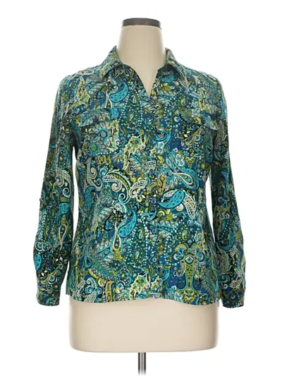 Pre-owned Kim Rogers Long Sleeve Blouse In Teal