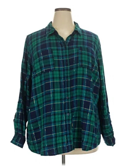 Pre-owned Kim Rogers Long Sleeve Button Down Shirt In Green