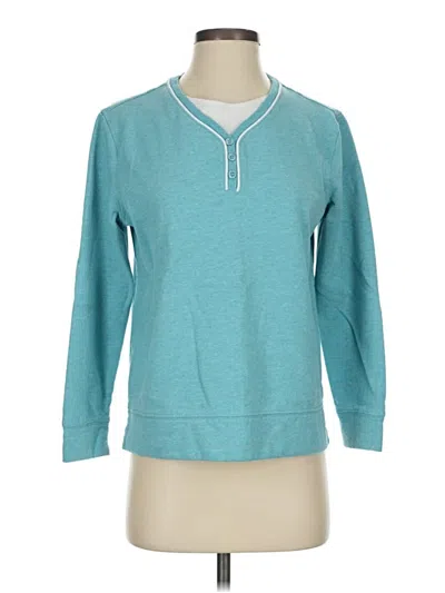 Pre-owned Kim Rogers Long Sleeve Top Teal Crew Neck Tops