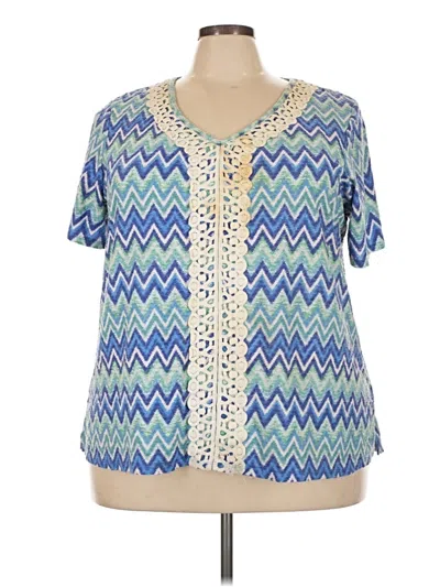 Pre-owned Kim Rogers Short Sleeve Blouse In Blue