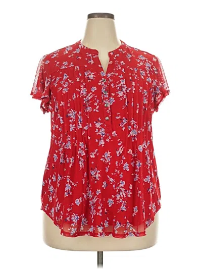 Pre-owned Kim Rogers Short Sleeve Blouse In Red