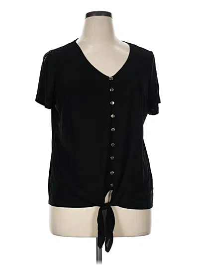 Pre-owned Kim Rogers Short Sleeve Top Black Keyhole Neckline Tops