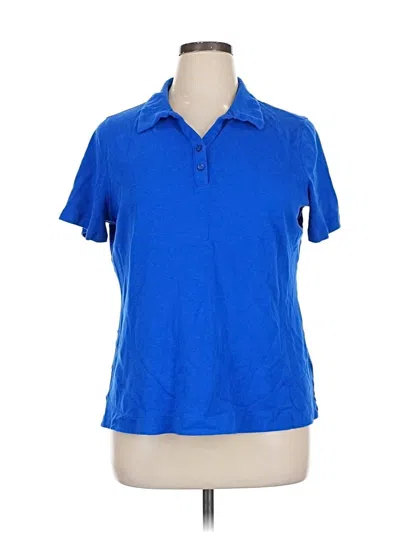 Pre-owned Kim Rogers Short Sleeve Top Blue Collared Neckline Tops