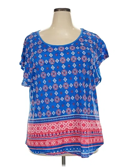 Pre-owned Kim Rogers Short Sleeve Top Blue Scoop Neck Tops
