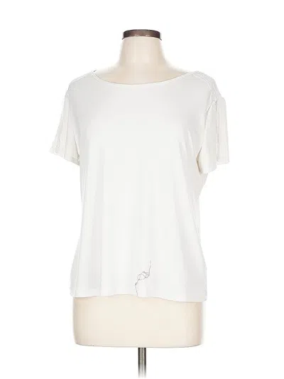 Pre-owned Kim Rogers Short Sleeve Top Ivory Keyhole Neckline Tops In White