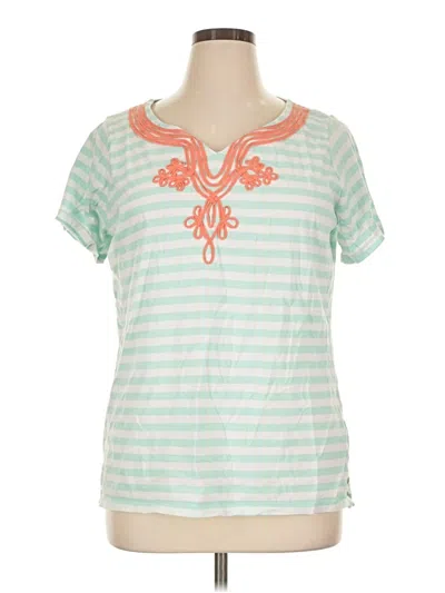 Pre-owned Kim Rogers Short Sleeve Top Teal Keyhole Neckline Tops