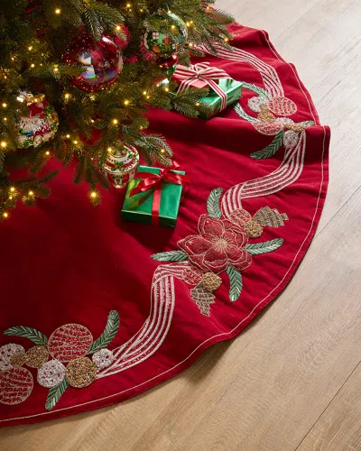 Kim Seybert 64" Magnolia Noel Tree Skirt In Red