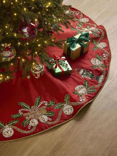 Kim Seybert Beaded Christmas Tree Skirt In Red