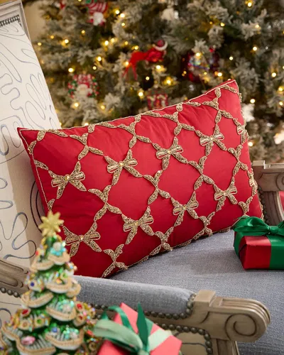 Kim Seybert Bow Trellis Beaded Decorative Pillow, 14" X 22" In Red