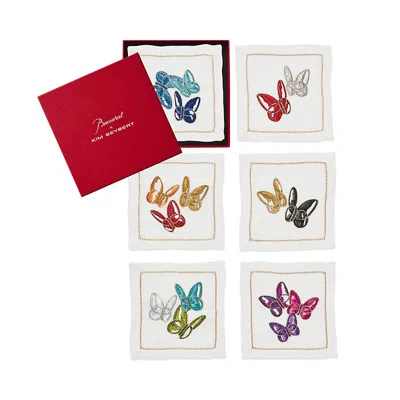 Kim Seybert Butterfly Cocktail Napkin In Multi, Set Of 6 In A Gift Box