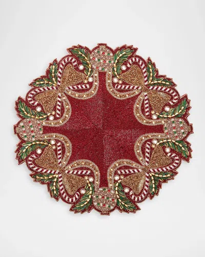 Kim Seybert Candy Cane Bow Beaded Placemat In Red