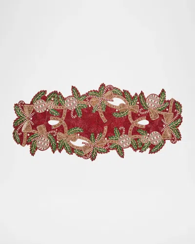 Kim Seybert Candy Cane Bow Beaded Table Runner, 19" X 39" In Multi