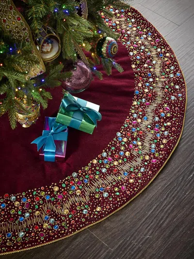 Kim Seybert Christmas Cheer Embellished Cotton Velvet Tree Skirt In Multi