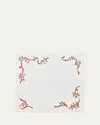 Kim Seybert Christmas Ribbon Embroidered Napkin In White