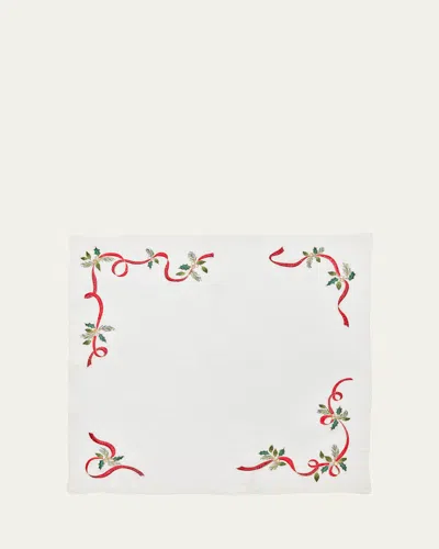 Kim Seybert Christmas Ribbon Embroidered Napkin In White