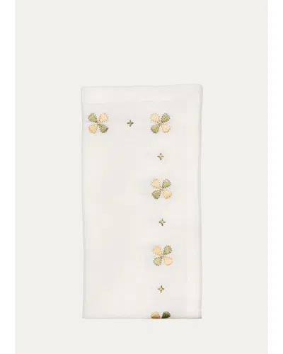 Kim Seybert Clover-embroidered Linen Napkin In White