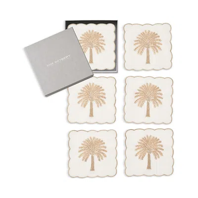 Kim Seybert Date Palm Cocktail Napkins In White, Brown & Gold, Set Of 6 In A Gift Box In Neutral