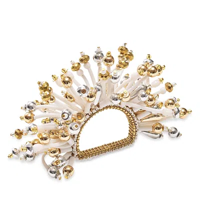 Kim Seybert Fun Burst Napkin Ring In White, Gold & Silver In White/gold