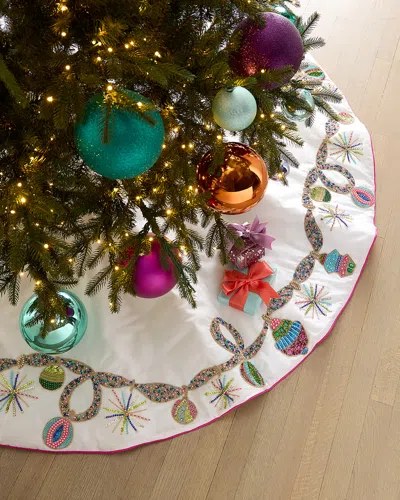 Kim Seybert Hand-beaded Holly Jolly Christmas Tree Skirt, 64"