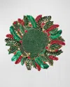 Kim Seybert Holly And Sprig Beaded Placemat In Red/green/gold
