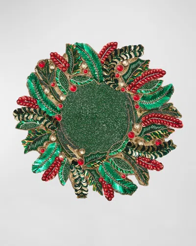 Kim Seybert Holly And Sprig Beaded Placemat In Red/green/gold