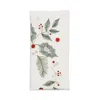 Kim Seybert Holly And Sprig Napkin In White, Red & Green Tones In White/red