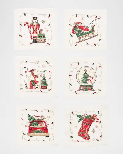 Kim Seybert Holly Jolly Embroidered Cocktail Napkins, Set Of 6 In Multi