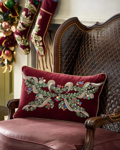 Kim Seybert Jeweled Berries Beaded Decorated Pillow, 14" X 22" In Multi