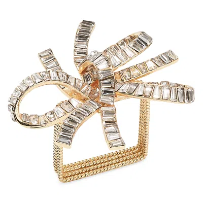 Kim Seybert Jeweled Bow Napkin Ring In Gold & Crystal, Set Of 4 In A Gift Box