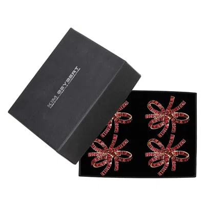 Kim Seybert Jeweled Bow Napkin Ring, Set Of 4 In Black