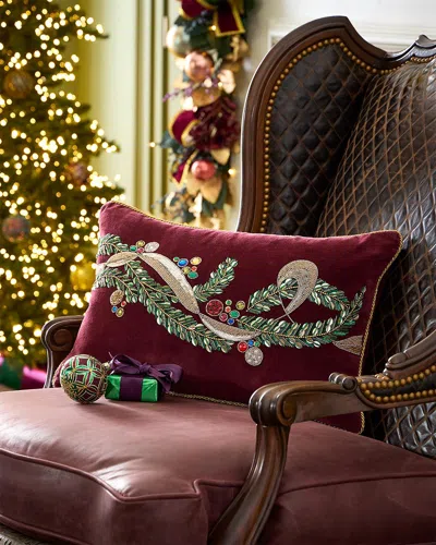 Kim Seybert Jeweled Plumes Beaded Decorative Pillow, 14" X 22" In Multi