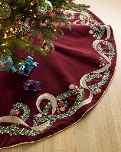 Kim Seybert Jeweled Plumes Beaded Tree Skirt In Multi