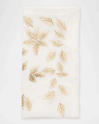Kim Seybert Leaf-print Linen Napkin In Neutral