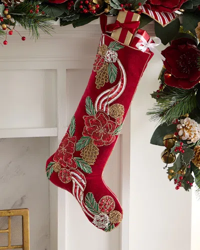 Kim Seybert Magnolia Noel Velvet Christmas Stocking In Red