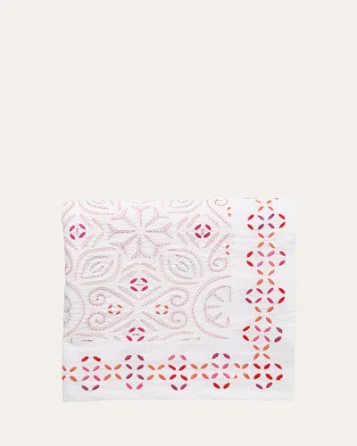 Kim Seybert Malta Tablecloth, 58" X 126" In White/pink/orange