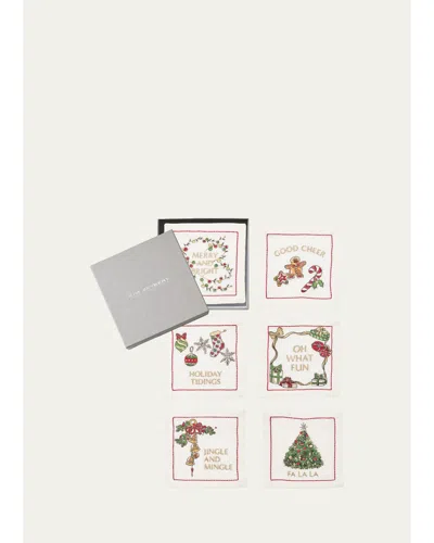 Kim Seybert Merry And Bright Embroidered Cocktail Napkins, Set Of 6 In White