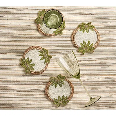 Kim Seybert Oasis Coasters In Ivory, Green And Gold, Set Of 4