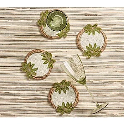 Kim Seybert Oasis Coasters In Ivory, Green And Gold, Set Of 4 In Neutral