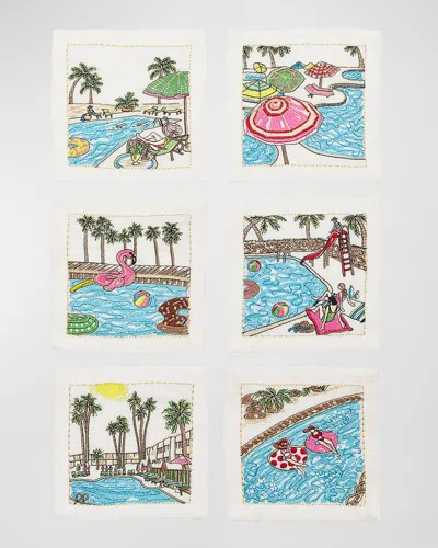 Kim Seybert Pool Day Embroidered Cocktail Napkins, Set Of 6 In Brown