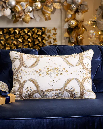 Kim Seybert Radiant Veil Beaded Decorative Pillow, 14" X 22" In Gold