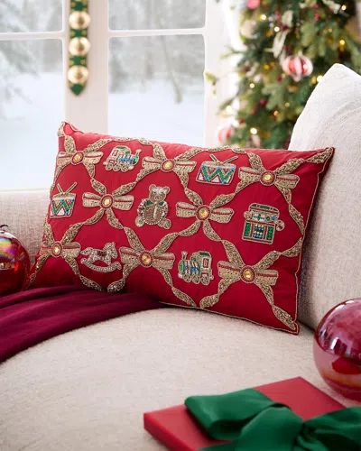 Kim Seybert Santa & Apos;s Toy Chest Beaded Decorative Pillow, 14" X 22" In Red