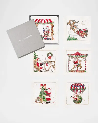 Kim Seybert Santa Embroidered Cocktail Napkins, Set Of 6 In Multi