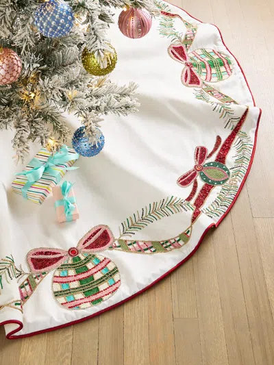 Kim Seybert Tartan Tidings 64" Beaded Tree Skirt In White
