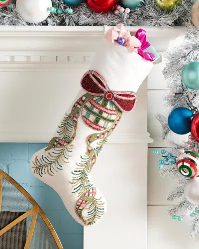 Kim Seybert Tartan Tidings Bow & Bauble Stocking In Multi