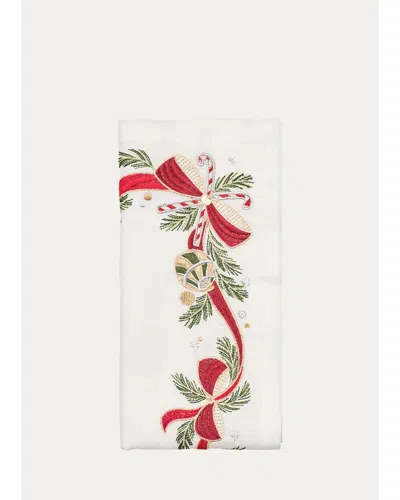 Kim Seybert Tinsel Bow Embroidered Napkin In White