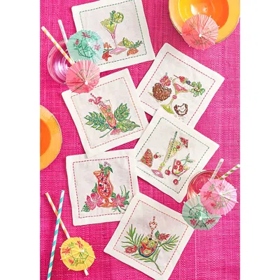 Kim Seybert Tropicana Cocktail Napkin, Set Of 6 In A Gift Box In White/multi