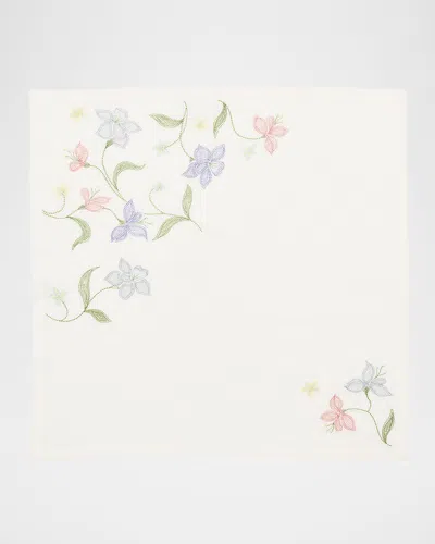 Kim Seybert Vista Flower Embroidered Linen Napkin In White