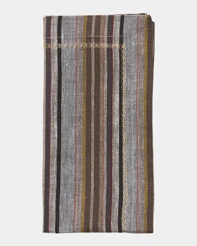 Kim Seybert Windsor Striped-linen Napkin In Brown