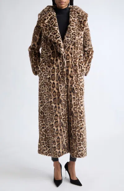 Kim Shui Ashlyn Oversized Leopard Faux Fur Coat In Brown
