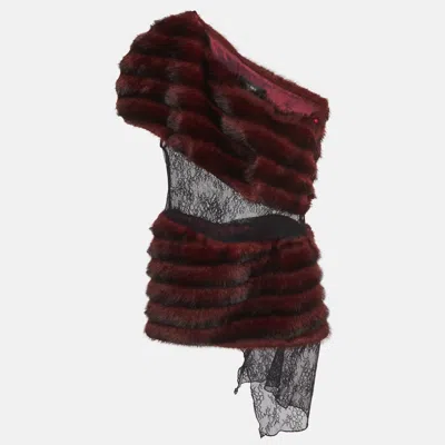 Pre-owned Kim Shui Aubergine Faux Fur And Lace Combo Dress M In Burgundy